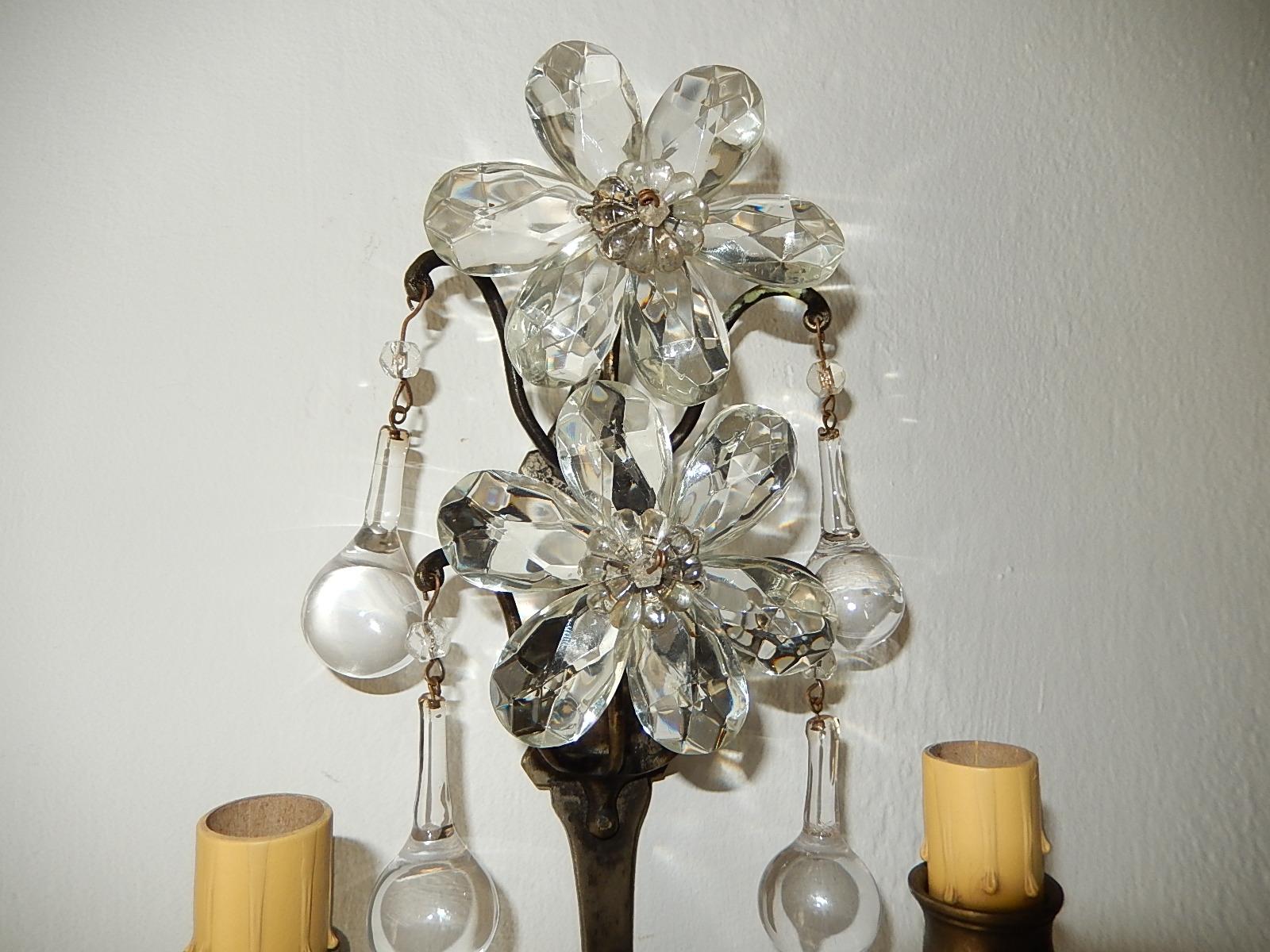 Mid-20th Century Set of 6 Maison Baguès Signed Crystal Flowers Sconces, circa 1940