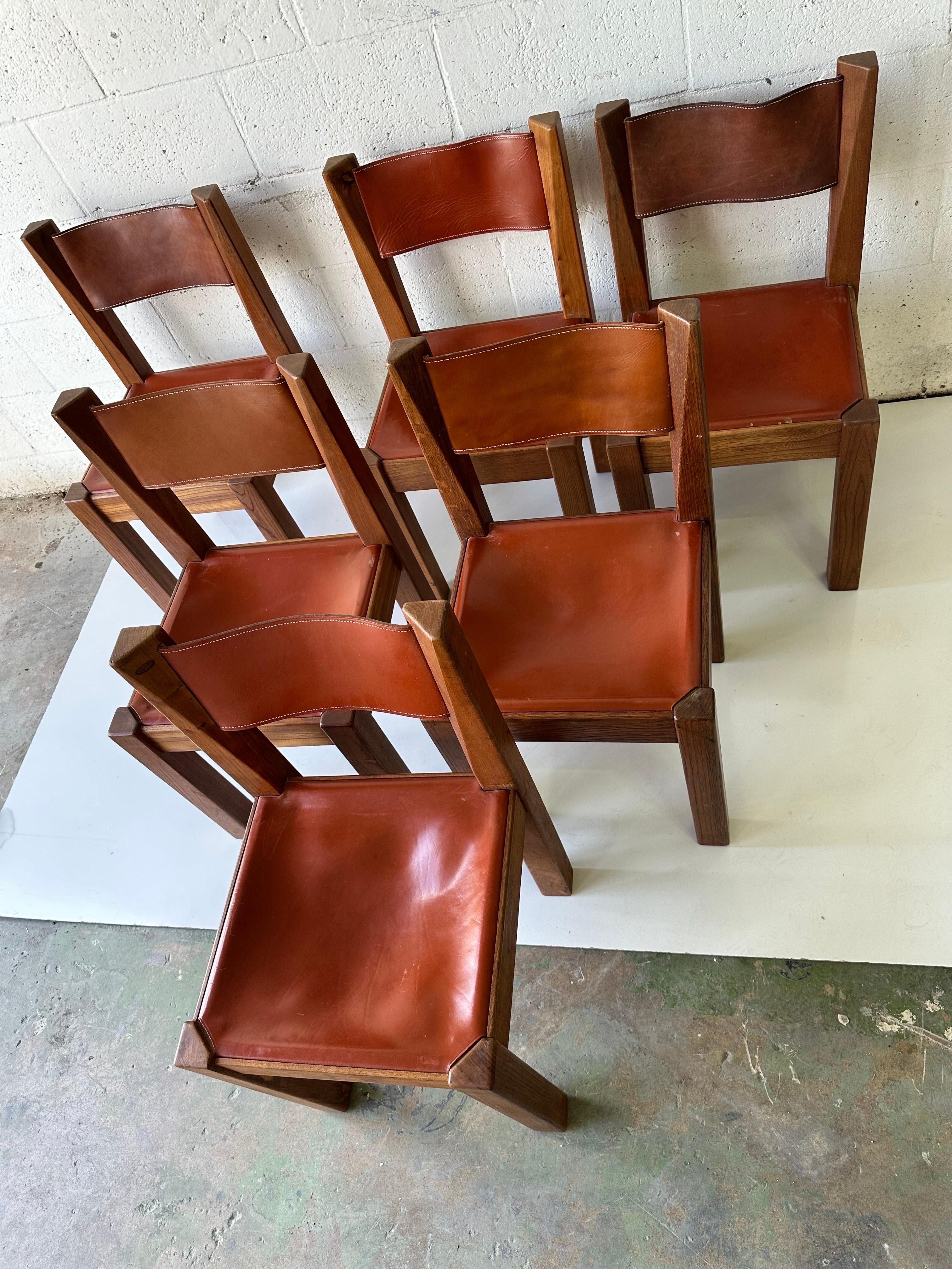 Set of 6 maison Regain Style Leather Chairs For Sale 5
