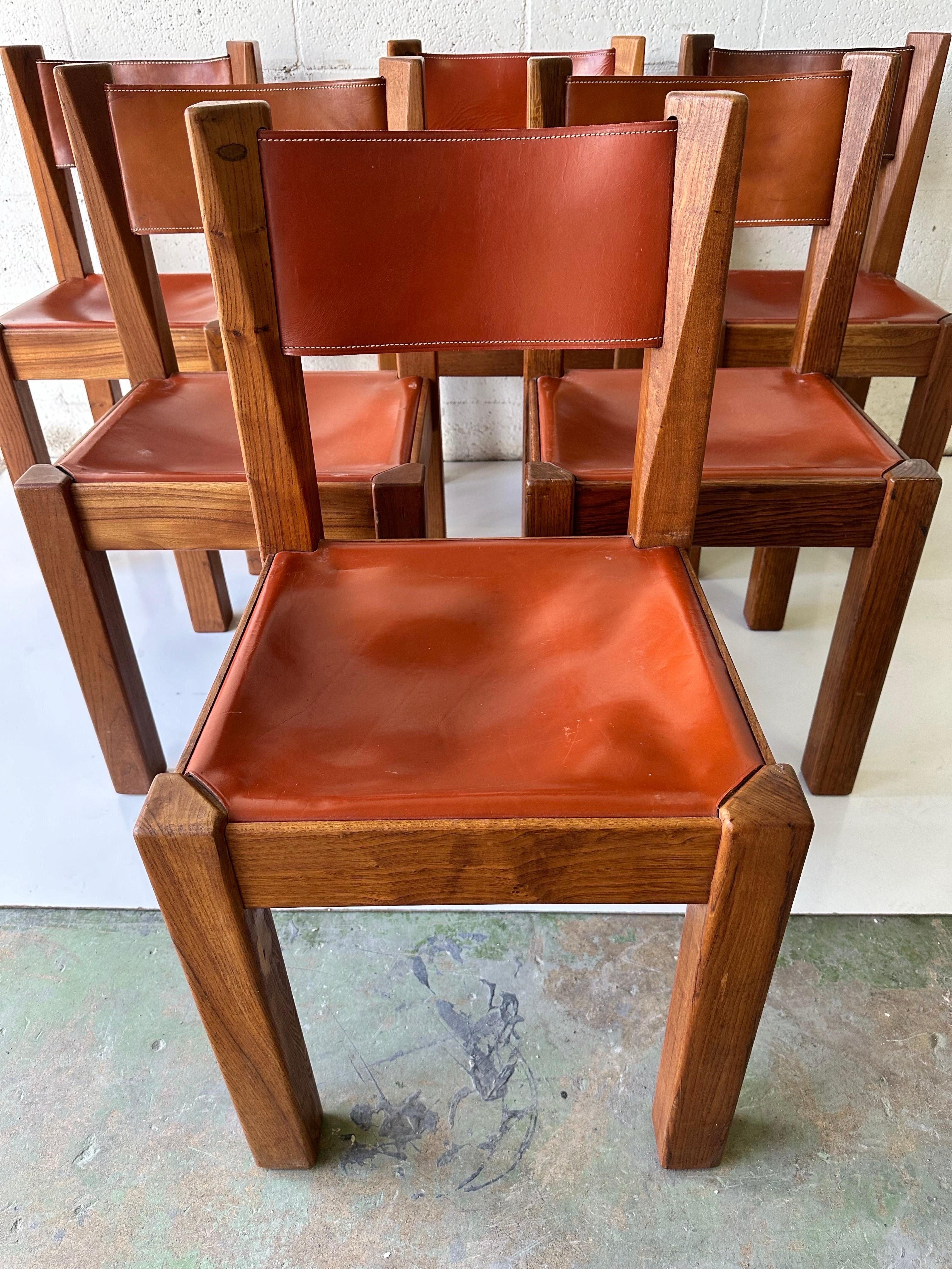 Français Ensemble de 6 chaises en cuir de style maison Regain en vente