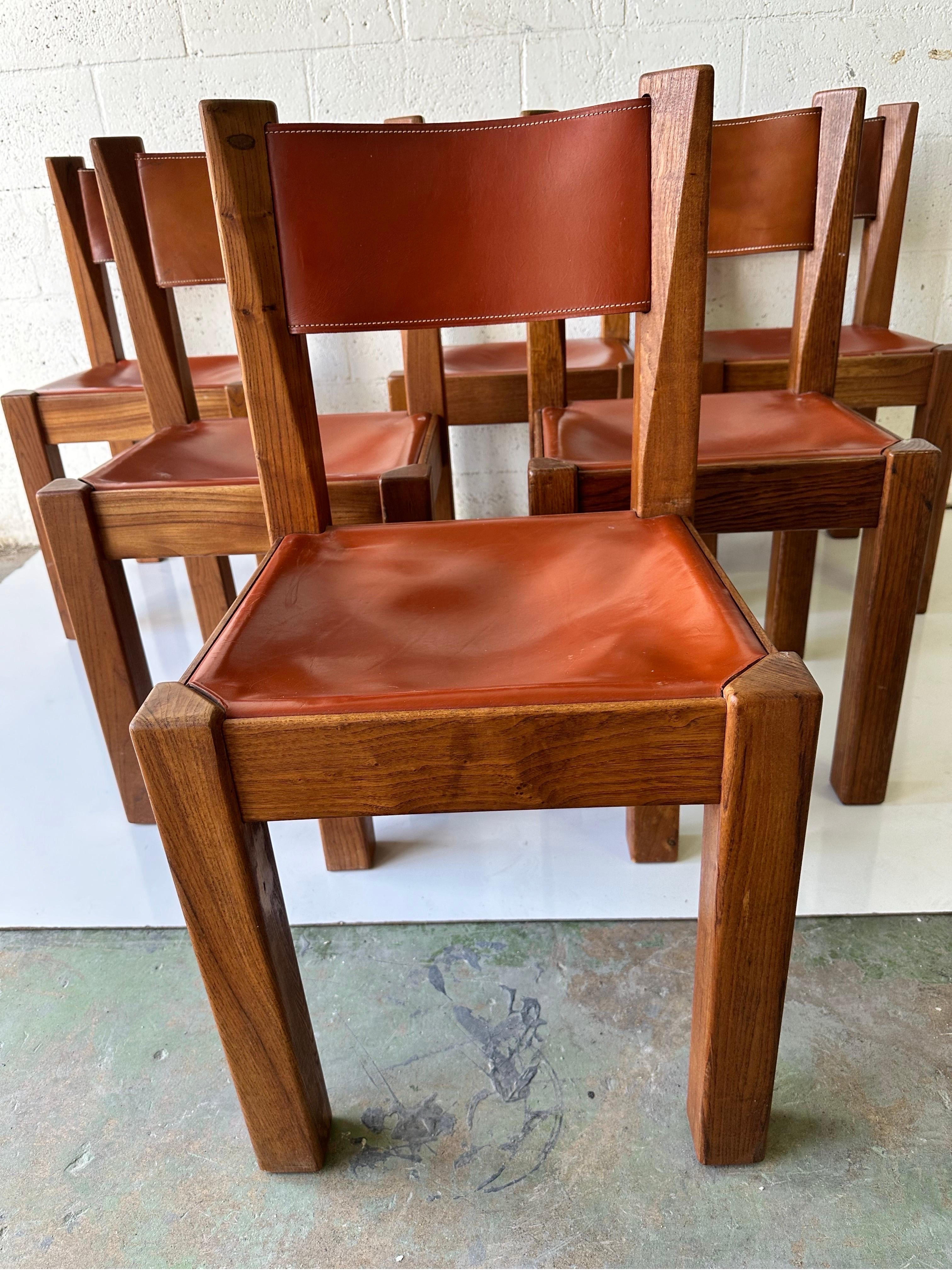 Ensemble de 6 chaises en cuir de style maison Regain Bon état - En vente à Miami, FL