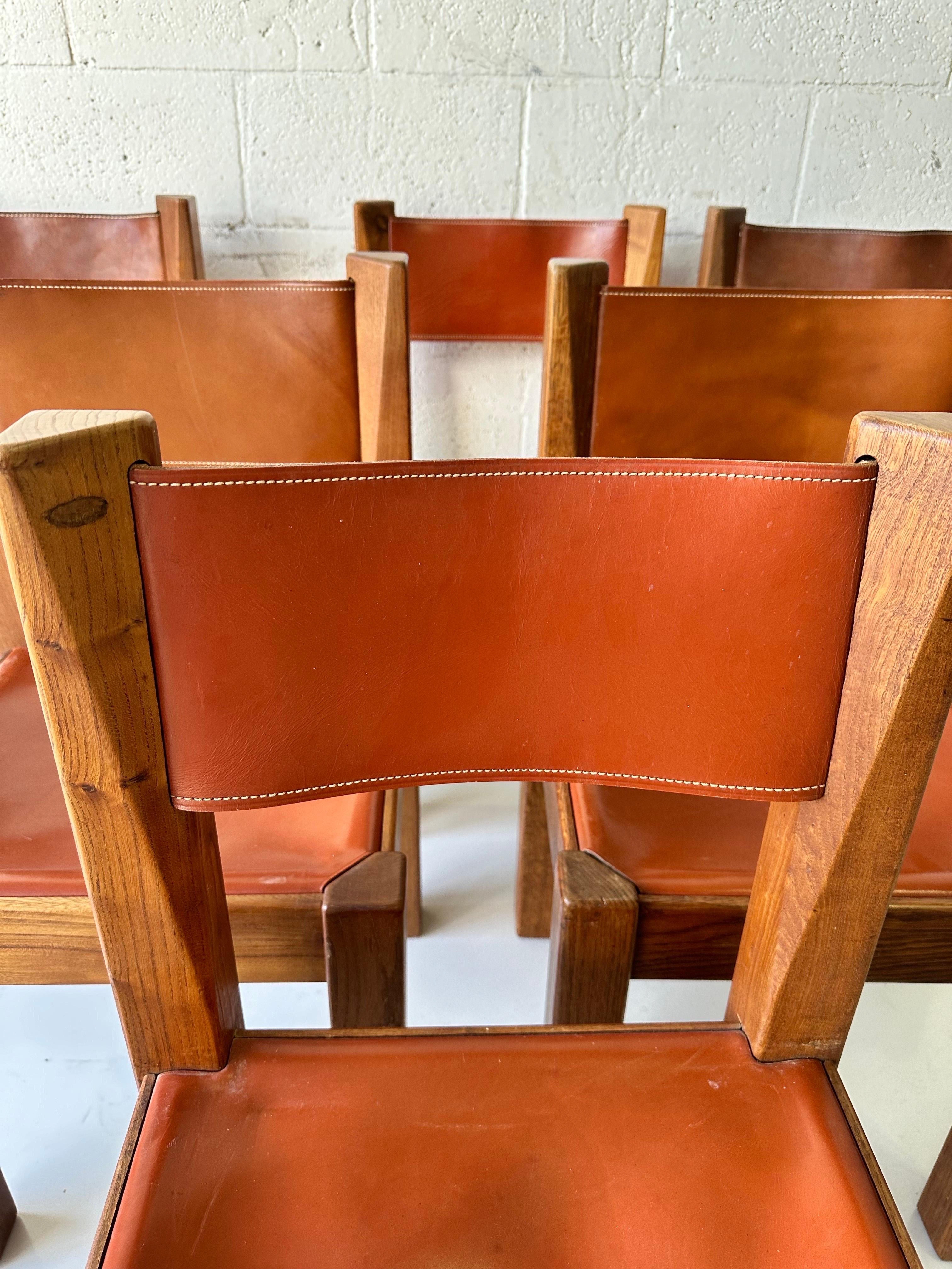 Late 20th Century Set of 6 maison Regain Style Leather Chairs For Sale