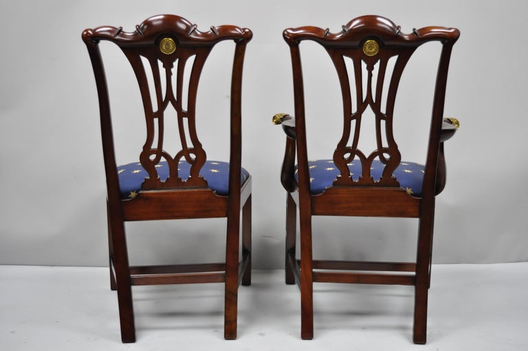 Set of 6 Maitland Smith Mahogany Chippendale Style Dining Chairs w/ Brass Ormolu For Sale 2