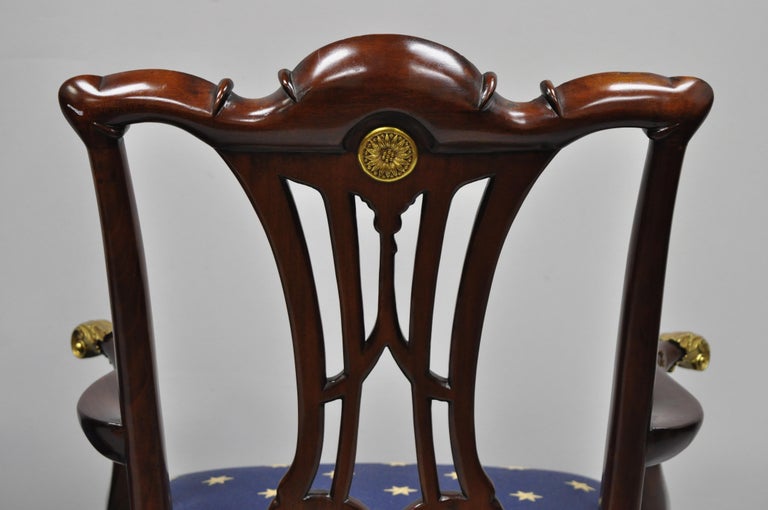 Set of 6 Maitland Smith Mahogany Chippendale Style Dining Chairs w/ Brass Ormolu For Sale 3