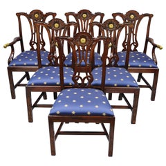 Vintage Set of 6 Maitland Smith Mahogany Chippendale Style Dining Chairs w/ Brass Ormolu