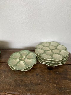 Set of 6 Majolica Seaweeds Oyster Plates Keller et Guerin Saint Clement