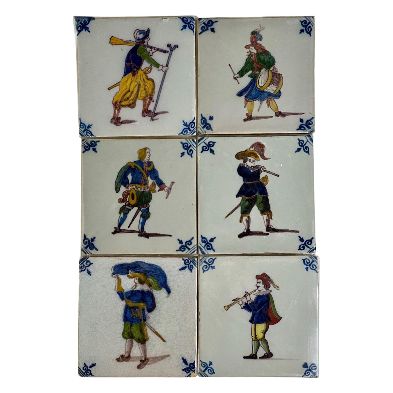 Ensemble de 6 carreaux de Delft polychromes peints à la main par Royal Tichelaar