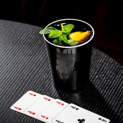 Set of 6 Manilo opaque black glasses with withe glass rim, handmade in Murano