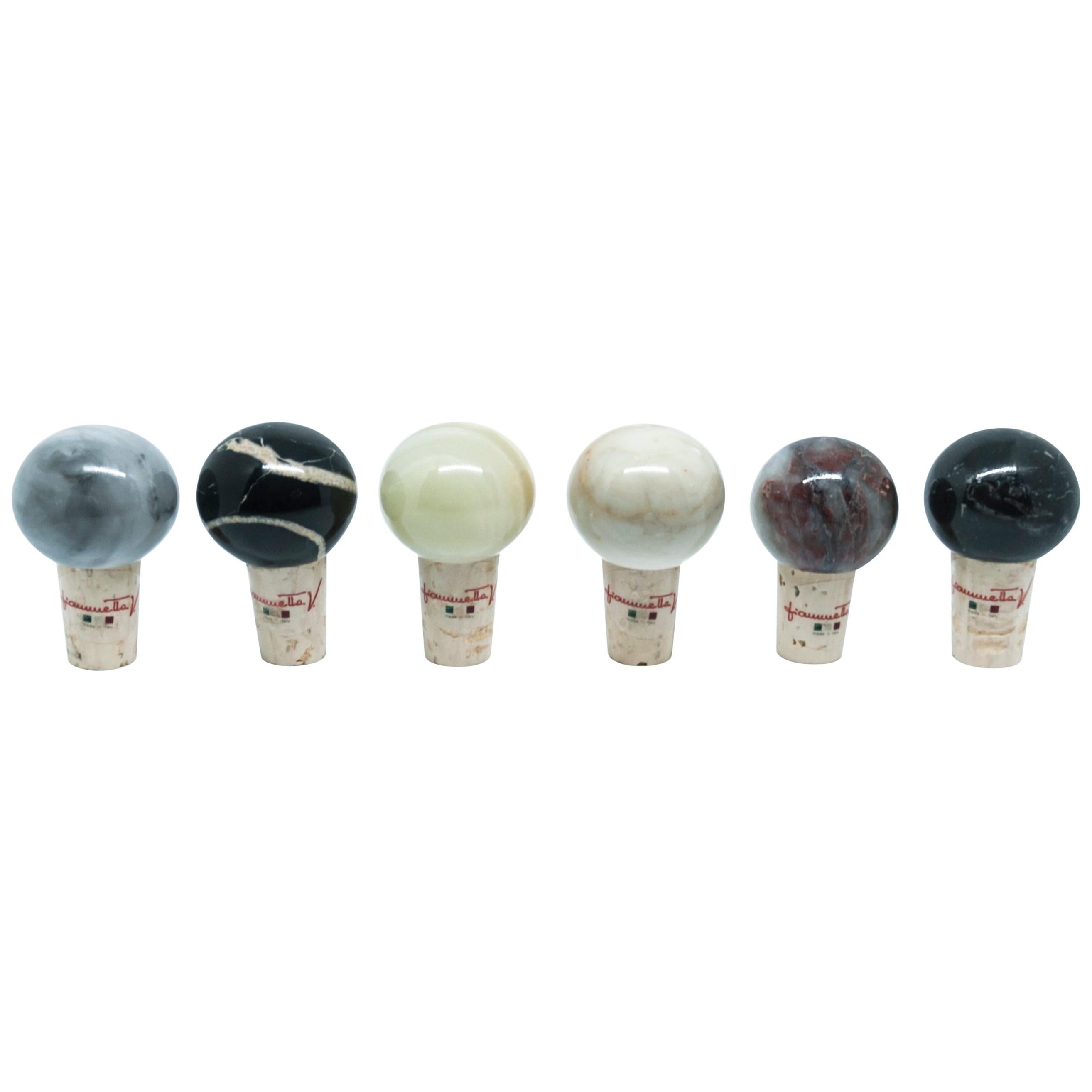 Handmade Set of 6 Mixed Marbles and Cork Wine Bottle Stoppers