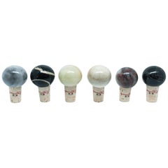 Vintage Handmade Set of 6 Mixed Marbles and Cork Wine Bottle Stoppers