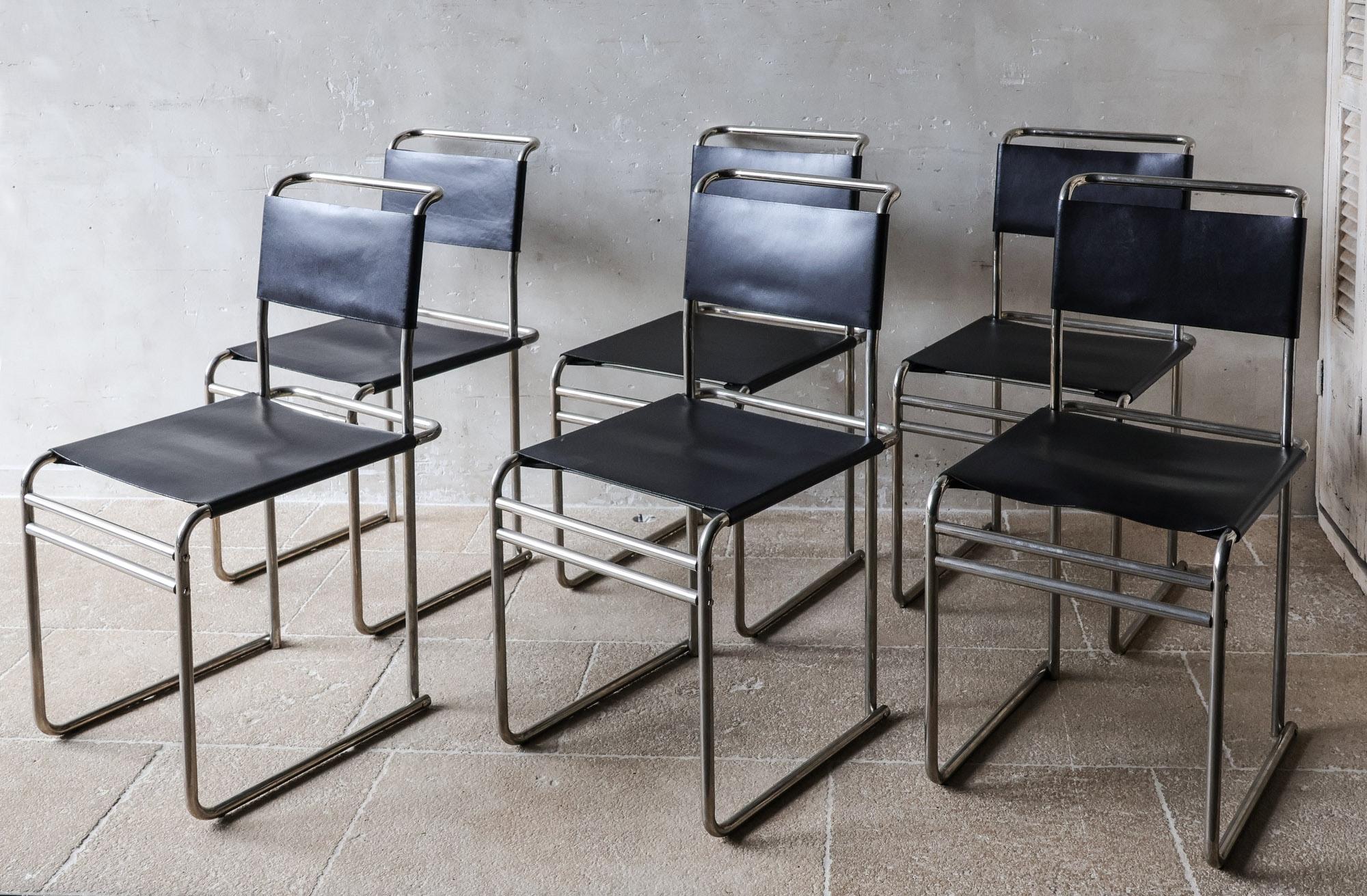 Satz von 6 Marcel Breuer B5/B40 Stühlen mit röhrenförmigem Gestell und schwarzem Leder im Angebot 4