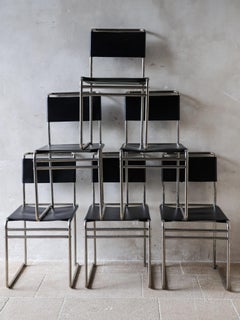 Set of 6 Marcel Breuer B5/B40 Chairs with Tubular Frame and Black Leather