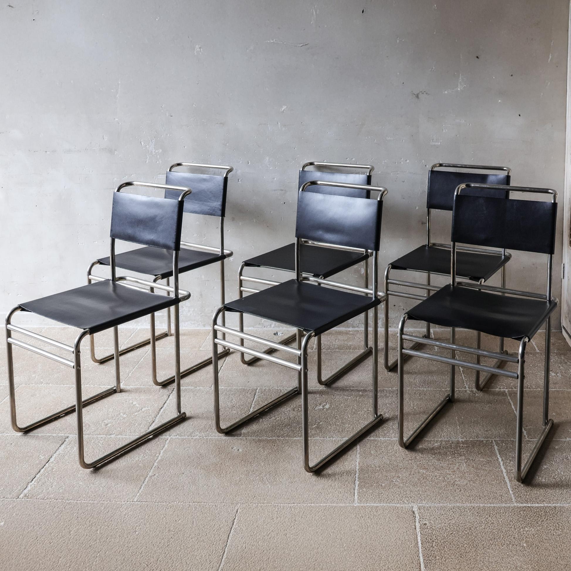 Satz von 6 Marcel Breuer B5/B40 Stühlen mit röhrenförmigem Gestell und schwarzem Leder im Angebot 3