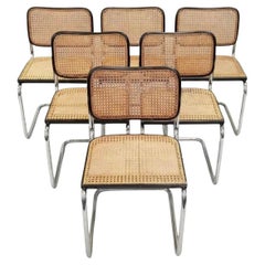 Set of 6 Marcel Breuer Cesca dining chairs black Lacquer with Cane Knoll Italy