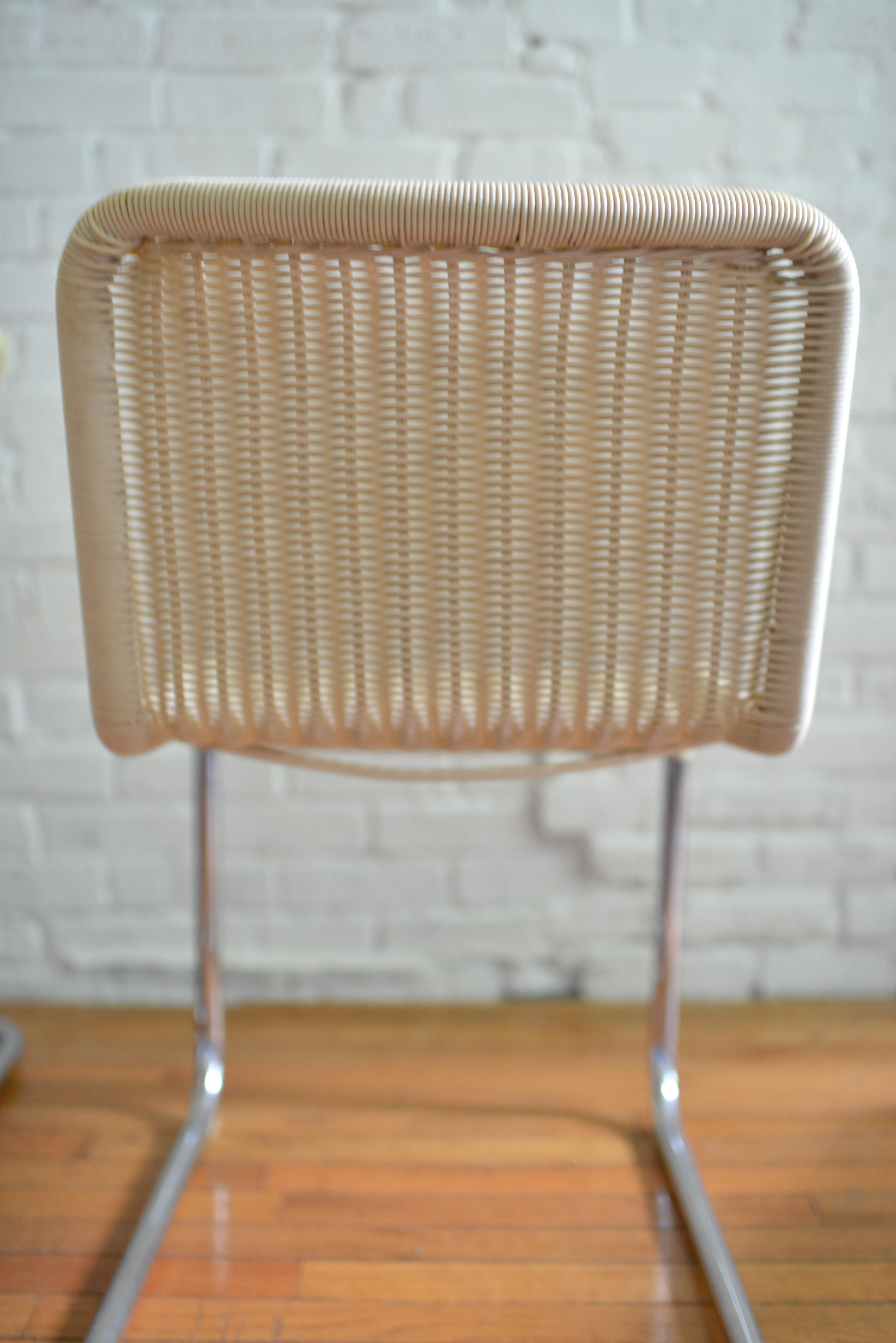 Set of 6 Marcel Breuer Style Woven Acrylic Rattan and Chrome Chairs 7