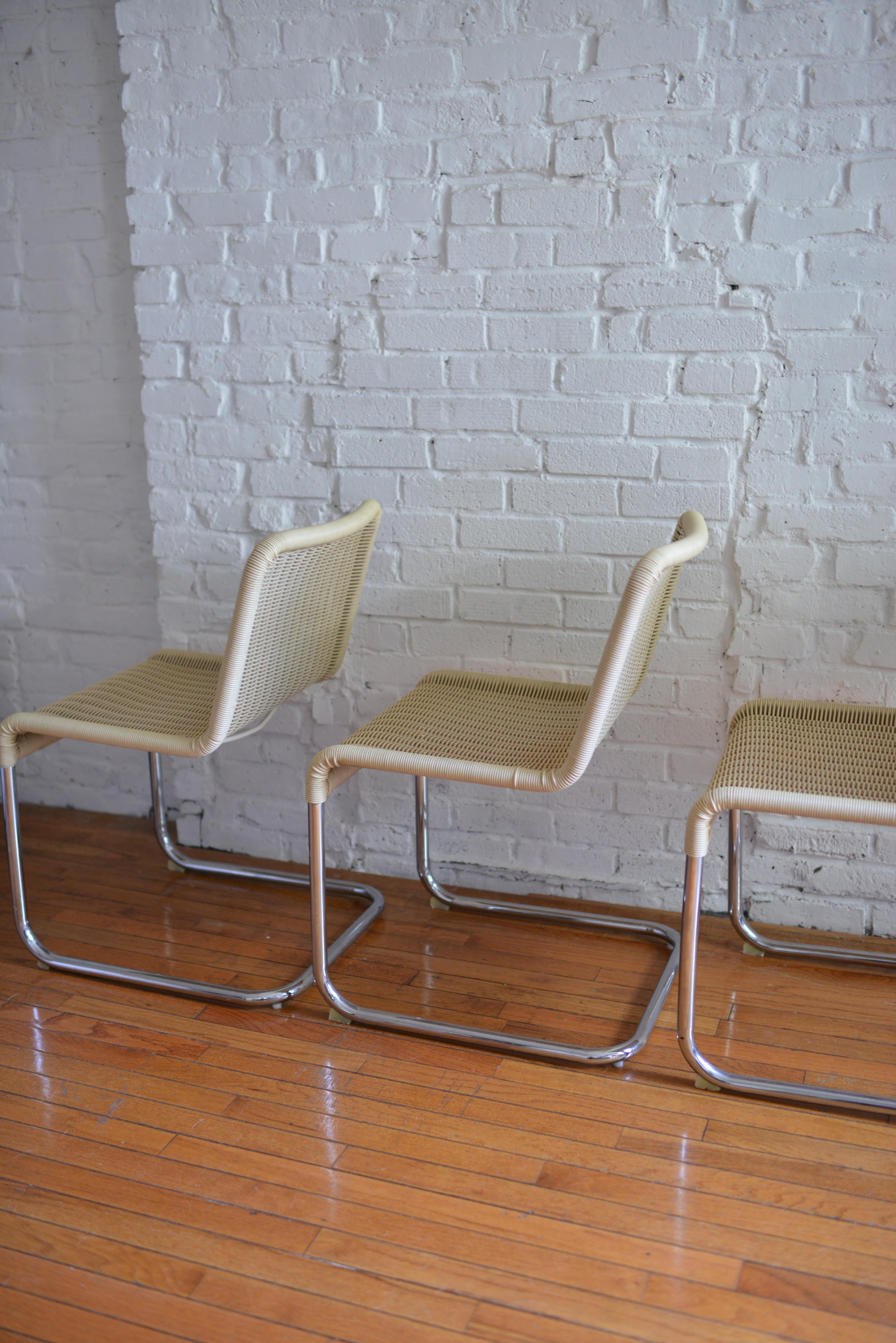 Set of 6 Marcel Breuer Style Woven Acrylic Rattan and Chrome Chairs For Sale 1