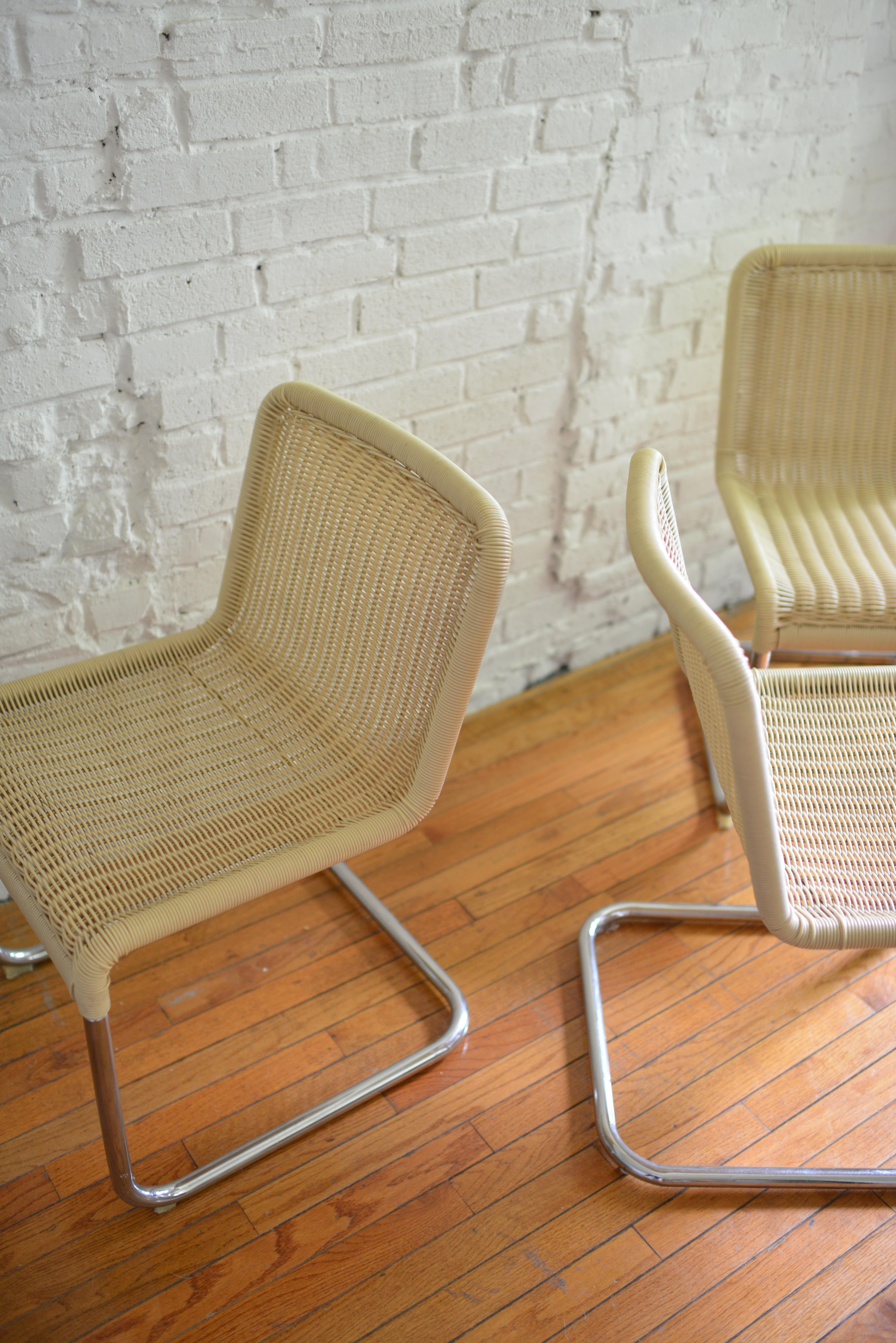 Set of 6 Marcel Breuer Style Woven Acrylic Rattan and Chrome Chairs For Sale 2