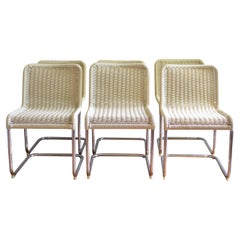 Set of 6 Marcel Breuer Style Woven Acrylic Rattan and Chrome Chairs