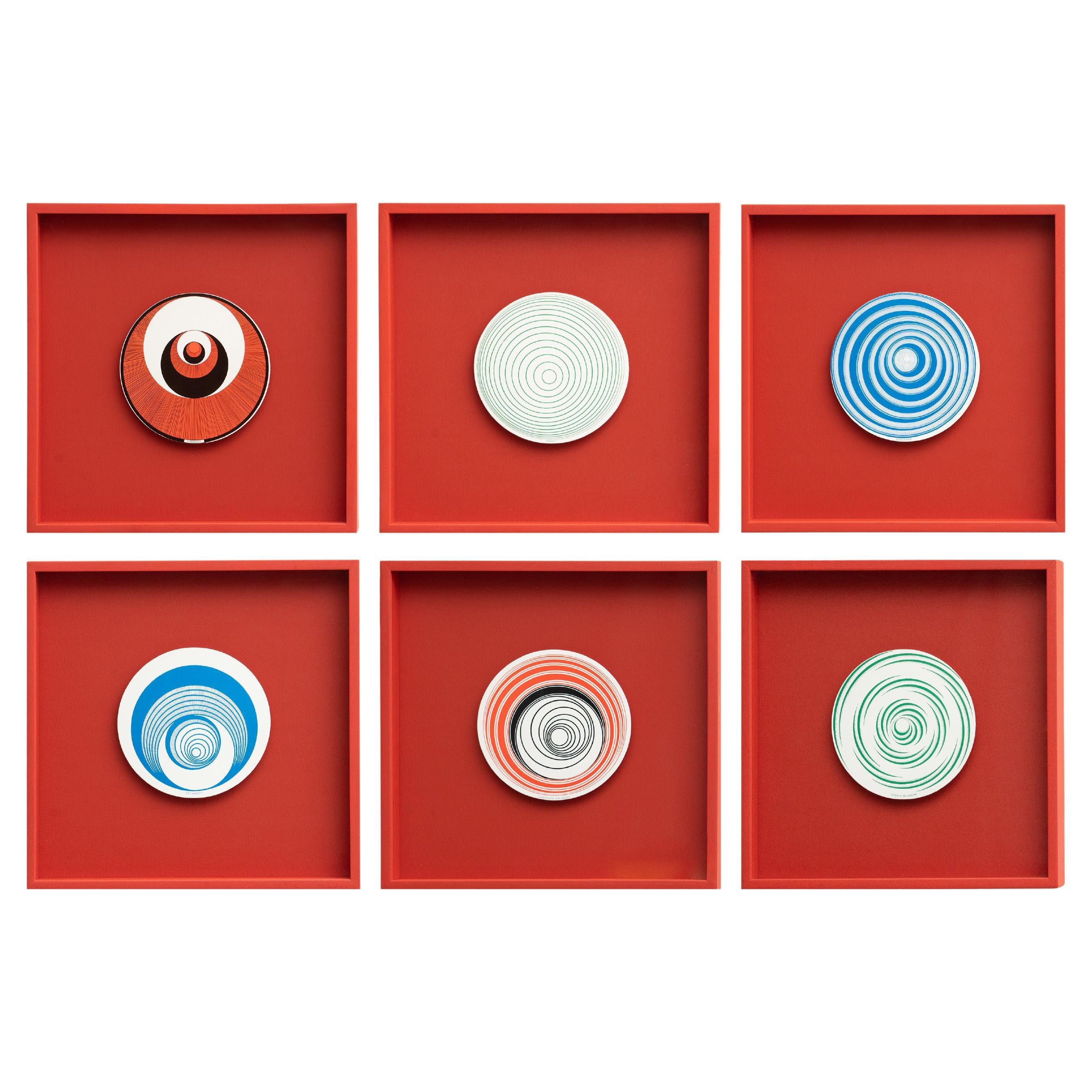 Set di 6 Rotoreliefs Marcel Duchamp Red Frmaed by Konig Series 133, 1987 in vendita
