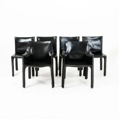 Lot de 6 fauteuils « Cab » de Mario Bellini, en cuir noir, Cassina, années 1980