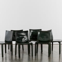 Set of 6 Mario Bellini CAB dining chairs for Cassina in dark green Leather
