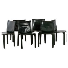 Set of 6 Mario Bellini CAB dining chairs for Cassina in dark green Leather