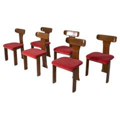 Antique Set of 6 Mario Marenco Mobil Girgi Sapporo Chairs in Walnut Wood