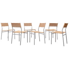 Set of 6 Martin Visser Chrome and Wicker Dining Chair Set