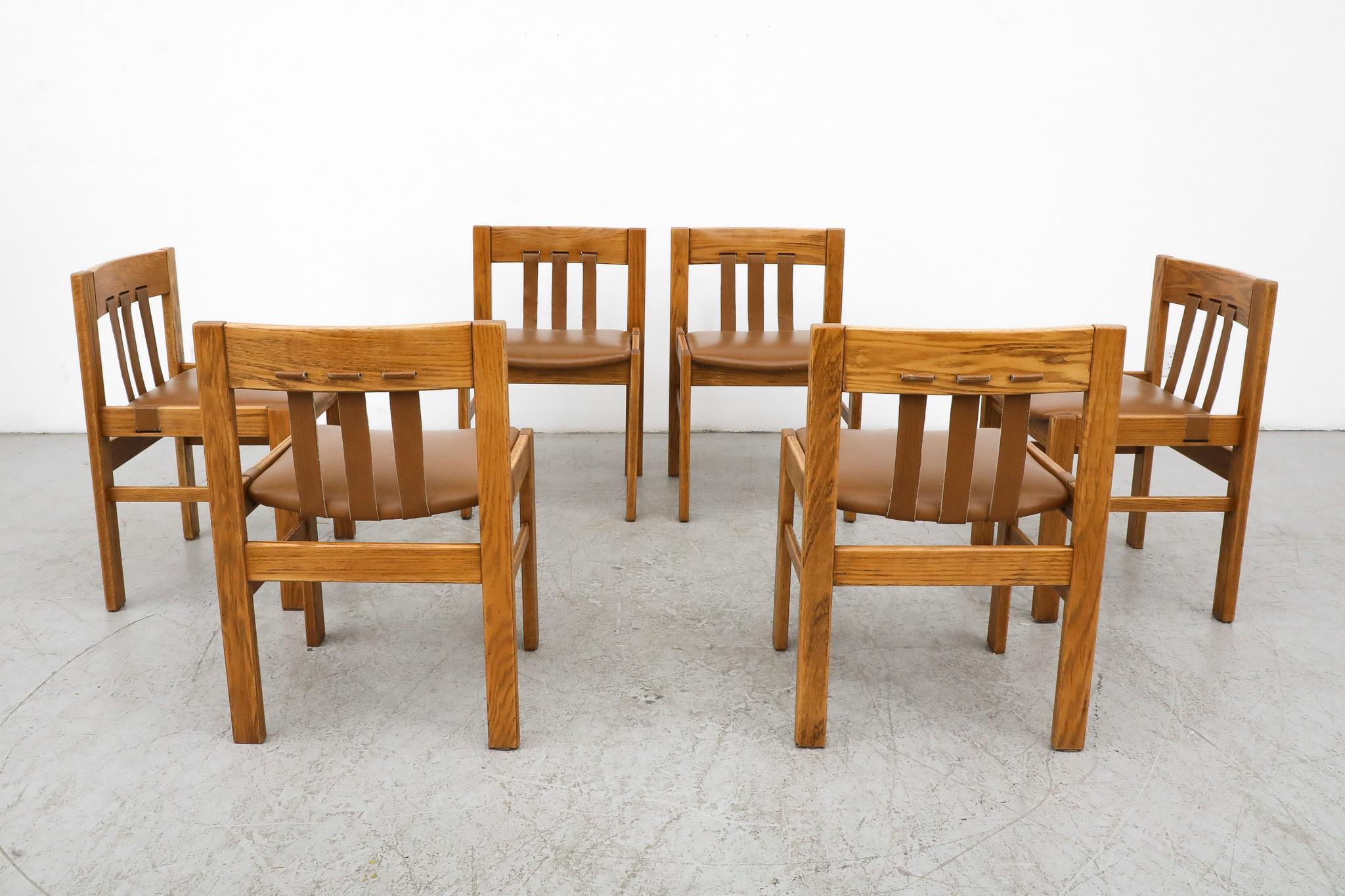 Dutch Set of 6 Martin Visser Oak and Leather Dining Chairs by 't Spectrum For Sale