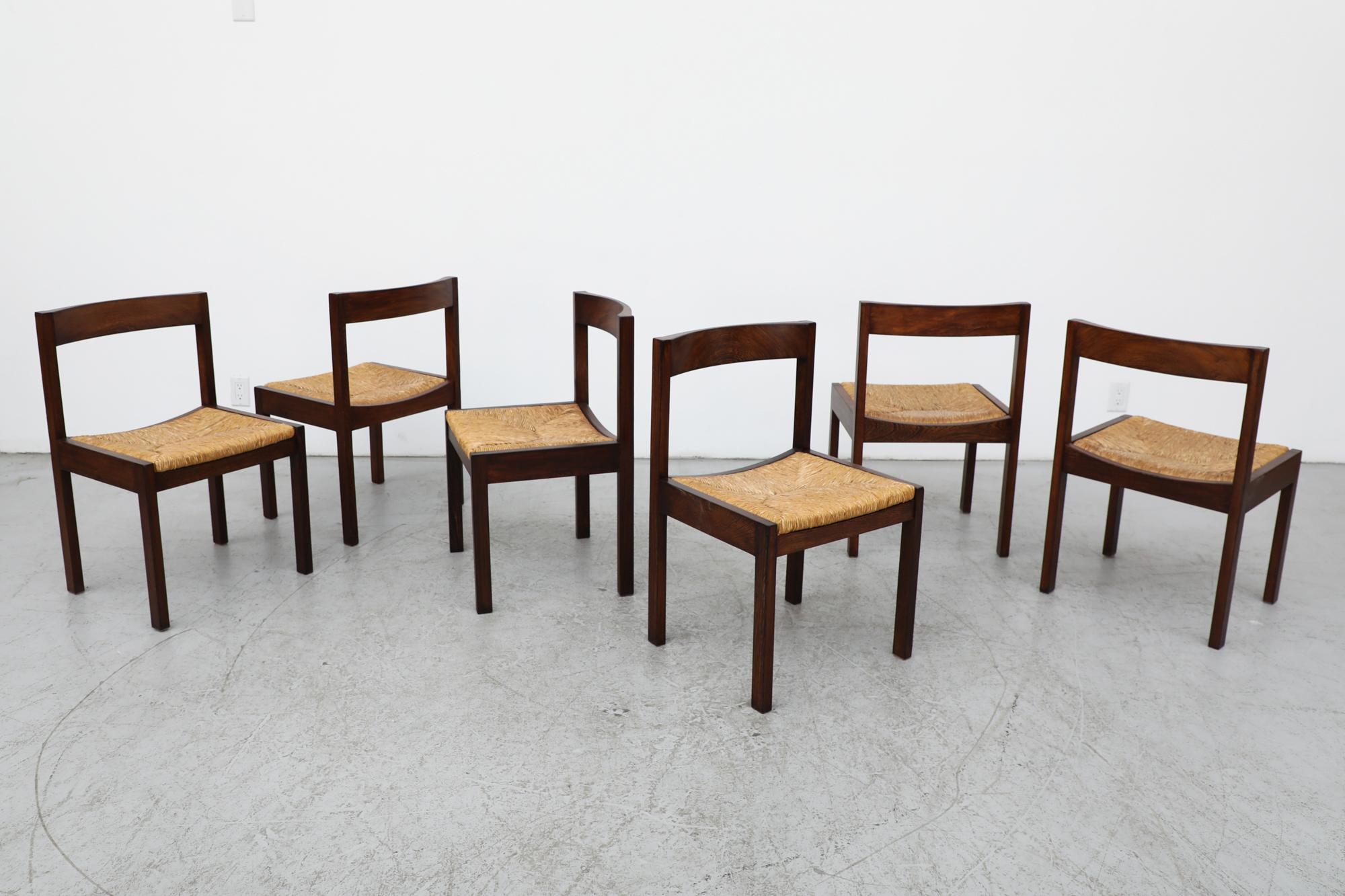 Mid-Century Modern Set of 6 Martin Visser 'SE85' Rush and Wenge Dining Chairs for 't Spectrum