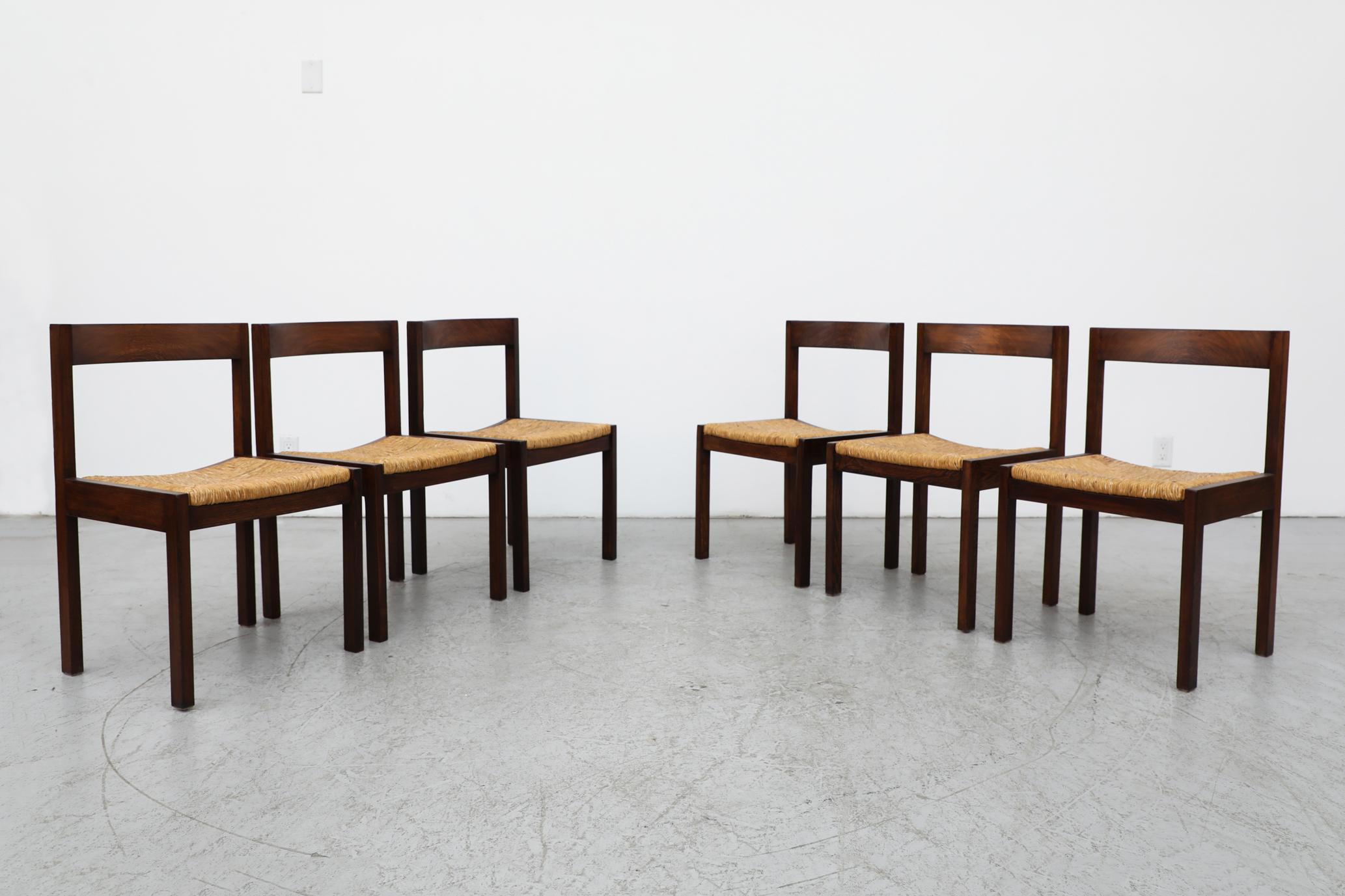 Dutch Set of 6 Martin Visser 'SE85' Rush and Wenge Dining Chairs for 't Spectrum