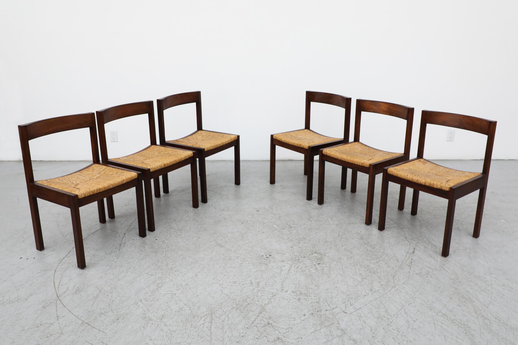 Woven Set of 6 Martin Visser 'SE85' Rush and Wenge Dining Chairs for 't Spectrum