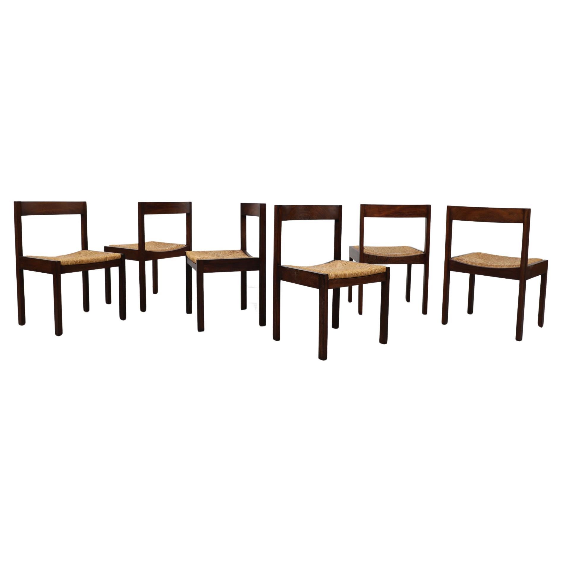 Set of 6 Martin Visser 'SE85' Rush and Wenge Dining Chairs for 't Spectrum