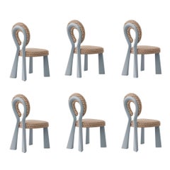 Set of 6 Mary Dining Chair Wood Lacquered legs Dedar Made in Portugal By Ottiu