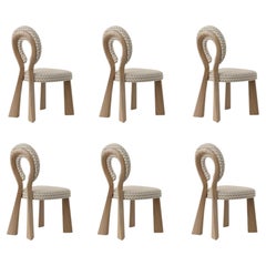 Set of 6 Mary Dining Chair Wood Lacquered legs Dedar Made in Portugal By Ottiu