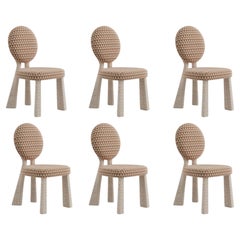 Lot de 6 chaises de salle à manger « Mary II » aux pieds rembourrés, tissu Dedar, fabriquées au Portugal par Ottiu
