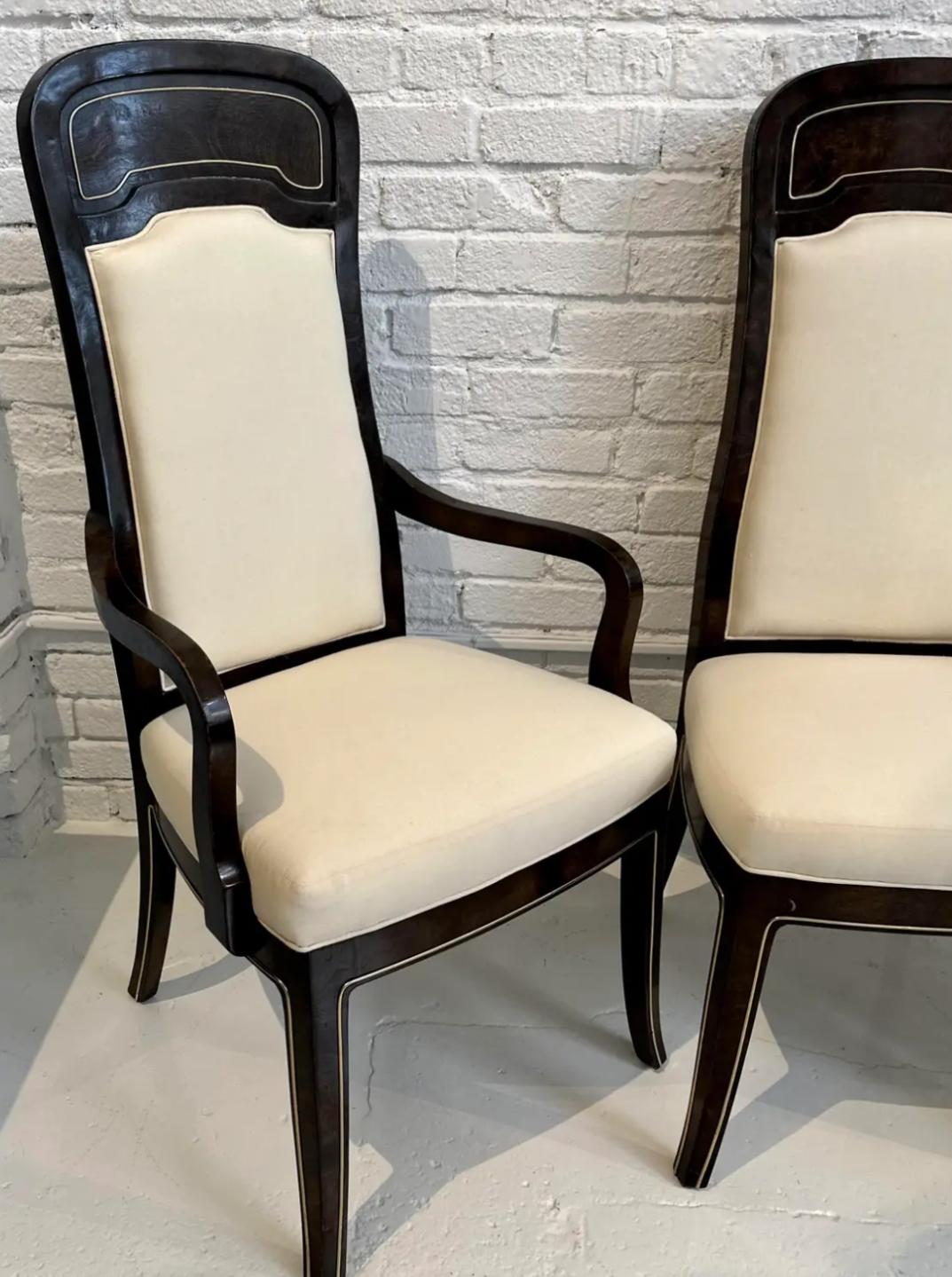 Set of 6 Mastercraft Carpathian Elm and Brass Inlaid DininG Chairs In Good Condition For Sale In LOS ANGELES, CA