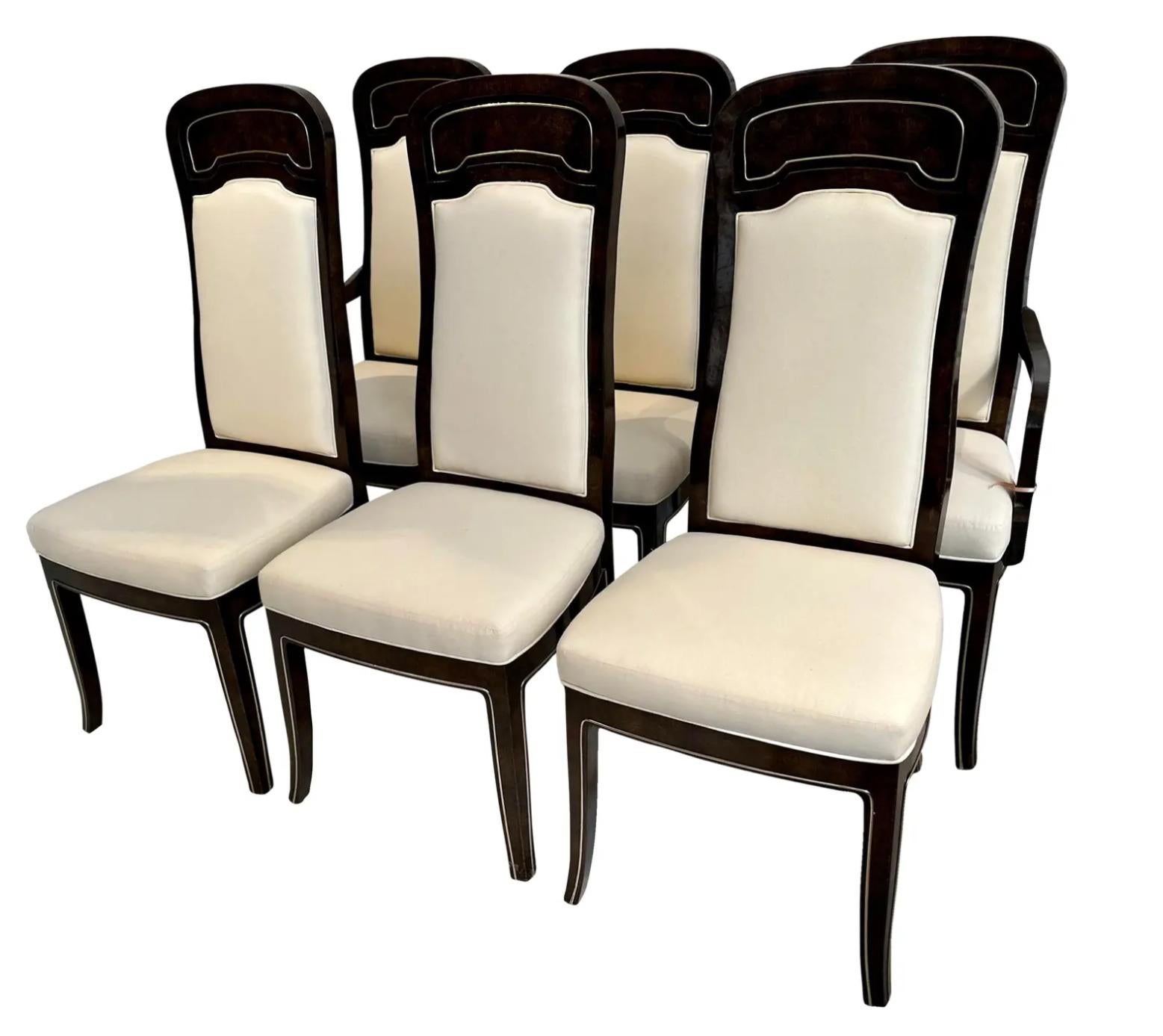 Set of 6 Mastercraft Carpathian Elm and Brass Inlaid DininG Chairs For Sale 1