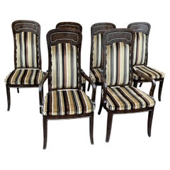 Set of 6 Mastercraft Carpathian Elm and Brass Inlaid Dining Chairs 