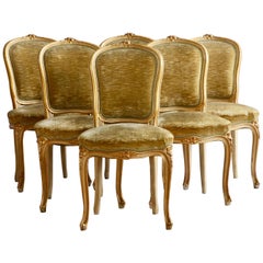 Set of 6 Matching Louis XV Style Chairs, with Gilded Highlights