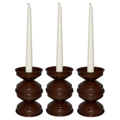 Set of 6 Matte Chocolate Aluminum Candlesticks, Italian Minimalist Design, 2020s