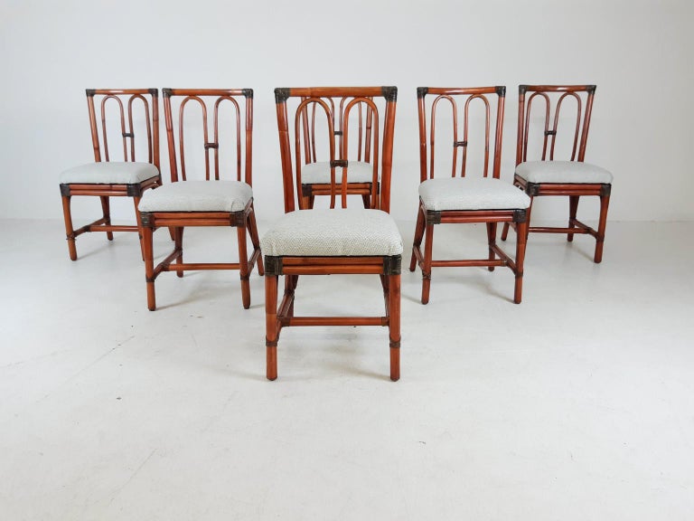 Bohemian Set of 6 McGuire Attributed Vintage Bamboo Dining Chairs