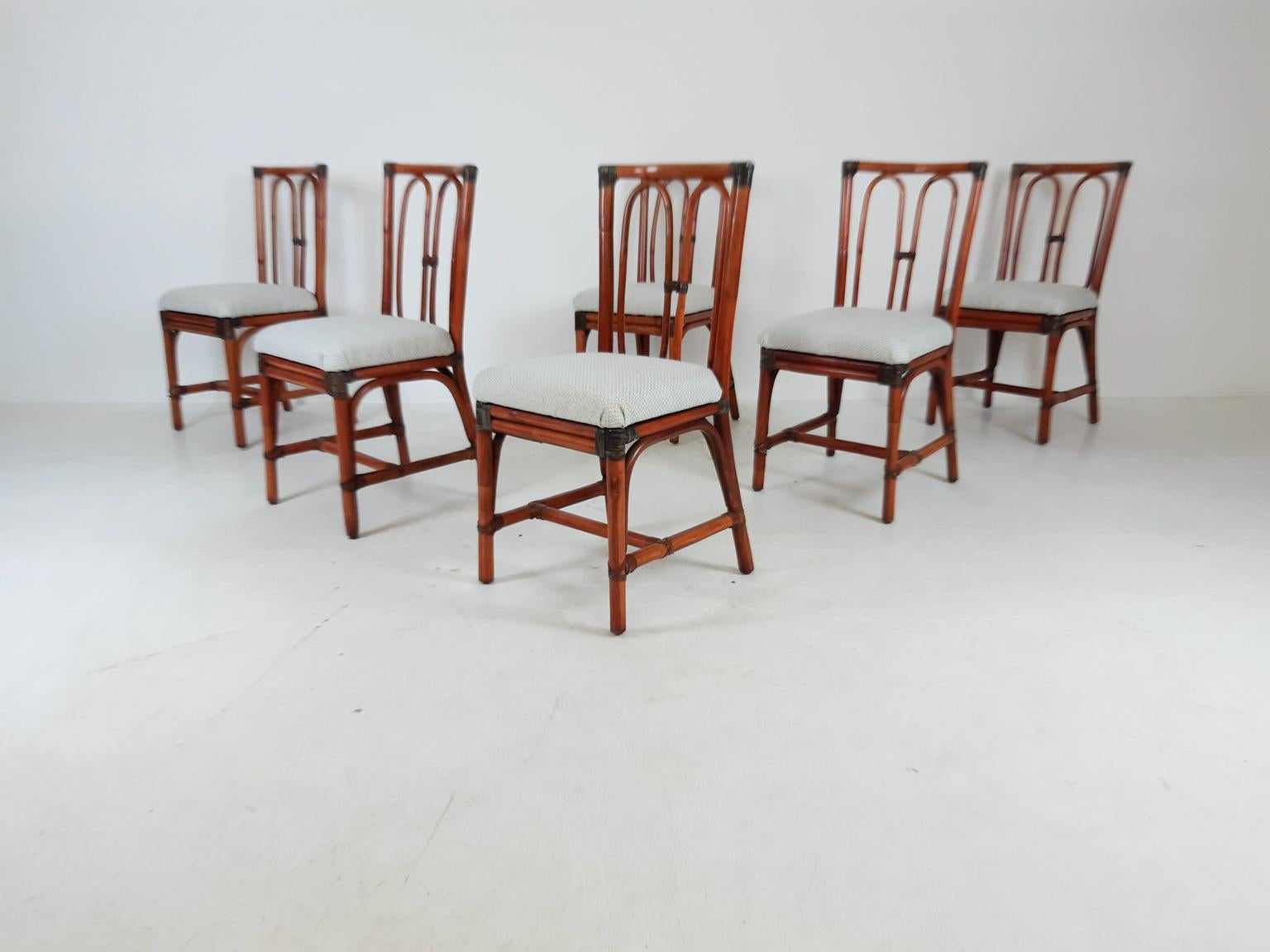 North American Set of 6 McGuire Attributed Vintage Bamboo Dining Chairs