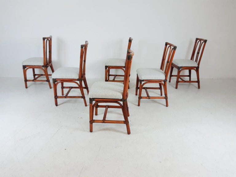 Set of 6 McGuire Attributed Vintage Bamboo Dining Chairs In Good Condition In Amsterdam, NL