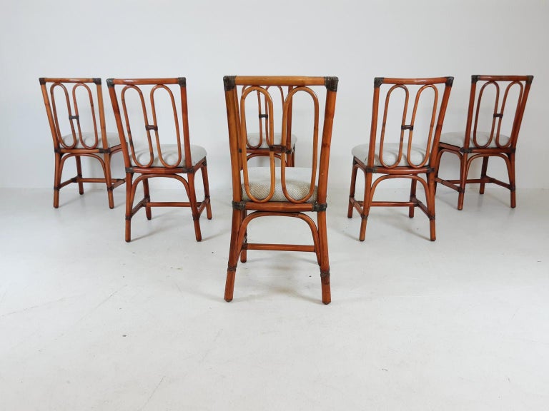 Late 20th Century Set of 6 McGuire Attributed Vintage Bamboo Dining Chairs