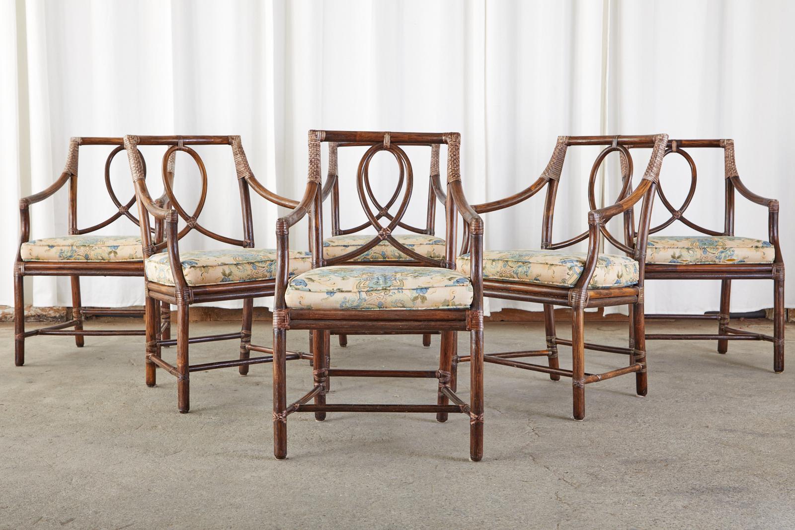 Set of Six McGuire Organic Modern Rattan Dining Armchairs In Good Condition In Rio Vista, CA