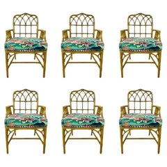 Used Set of 6 McGuire Rattan Cathedral Dining Chairs