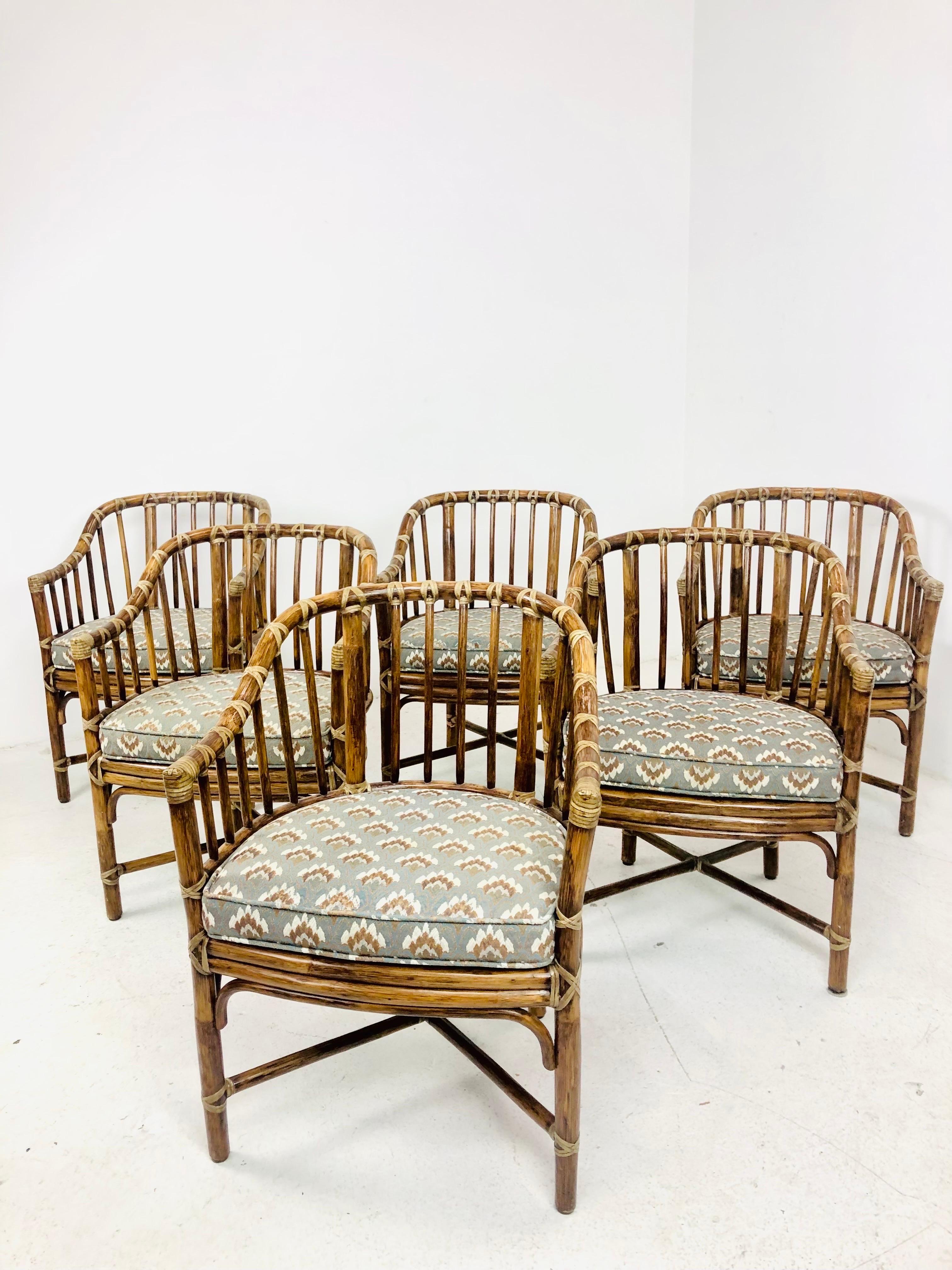 Mid-Century Modern Set of 6 McGuire Rattan Dining Chairs