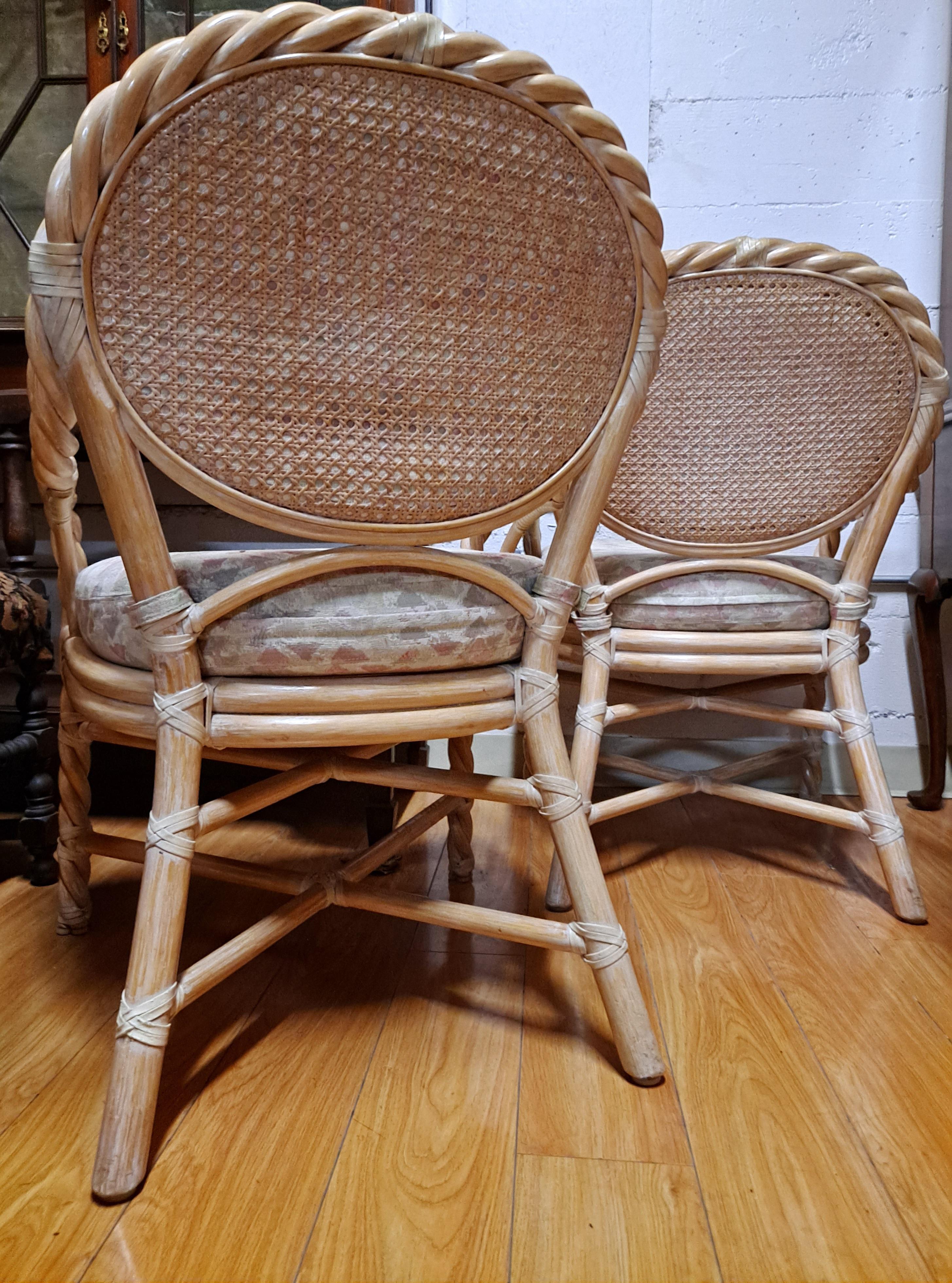 Set of 6 McGuire Twisted Rattan Rawhide Chairs For Sale 2