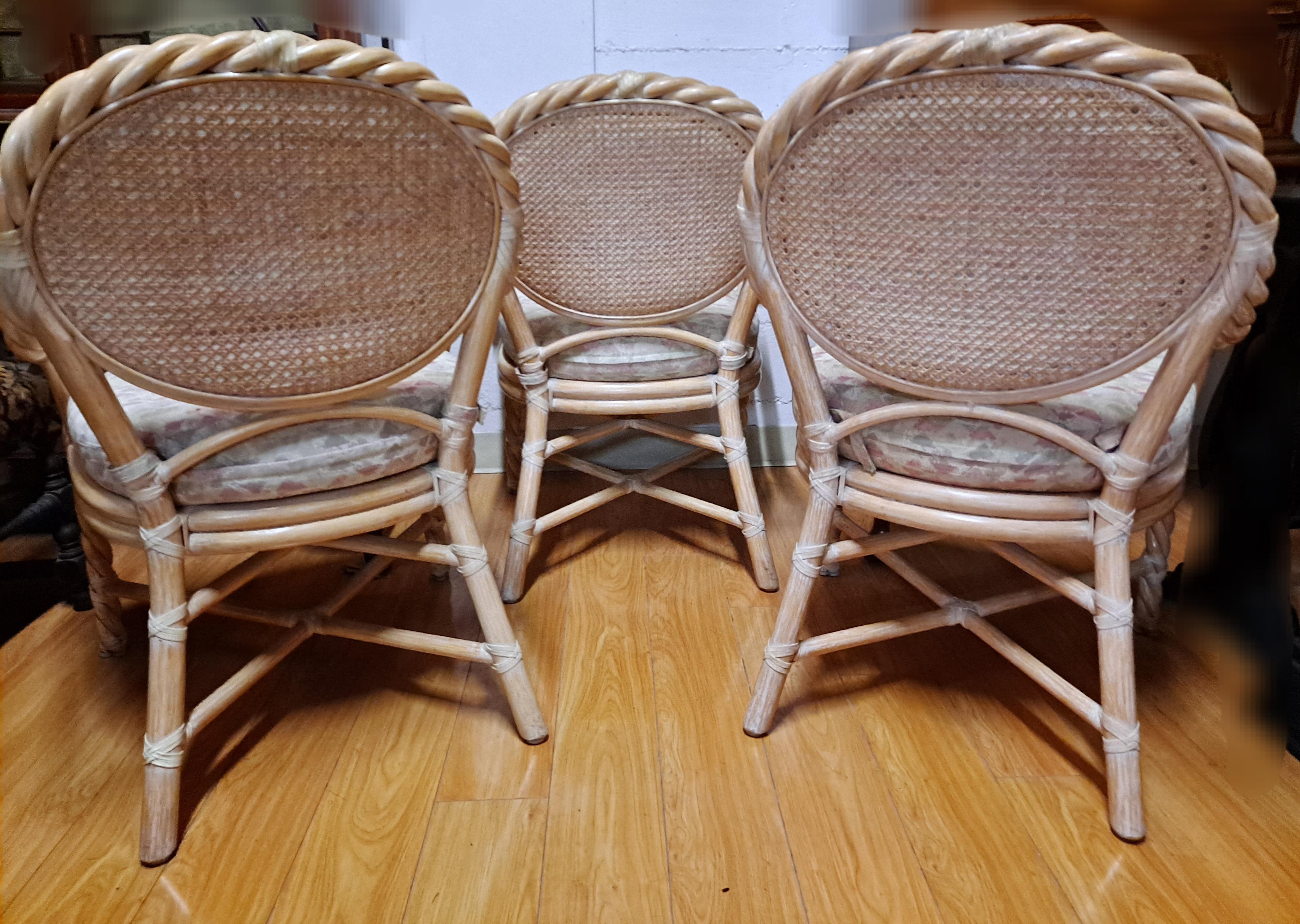 Set of 6 McGuire Twisted Rattan Rawhide Chairs For Sale 3