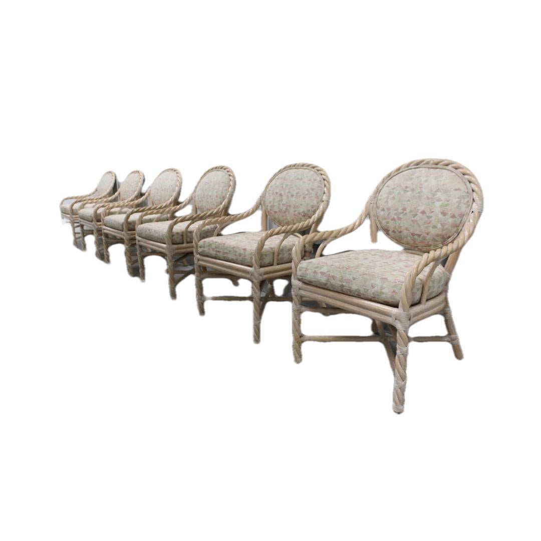 Modern Set of 6 McGuire Twisted Rattan Rawhide Chairs For Sale